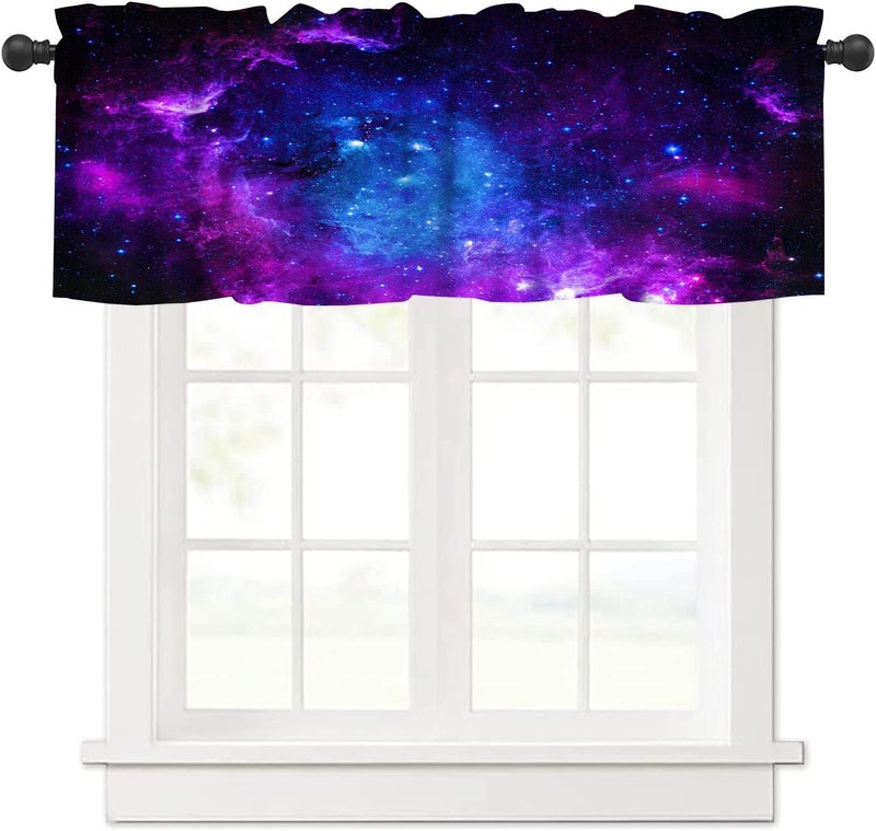 AAVEUP Galaxy Valance Curtain for Kids Room Universe Beautiful Blue Purple Meteor Solar System Planet Outer Space Window Treatment Valances Curtains for Boys Living Room Bedroom Nursery 54x18In - Image 1